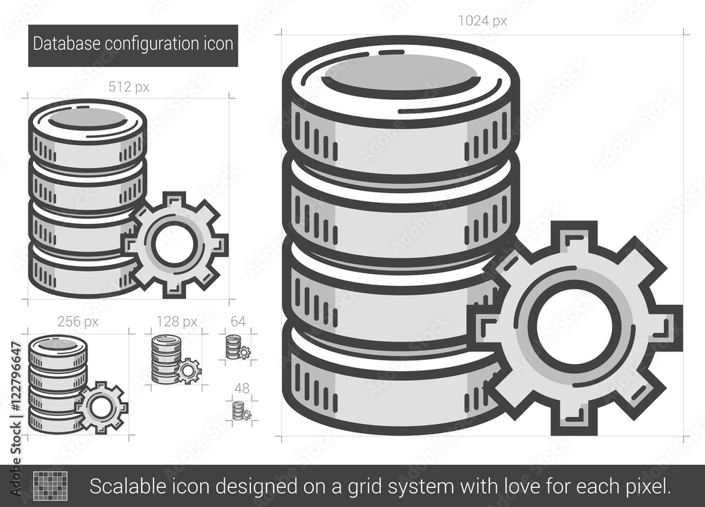 Poster database configuration line icon.