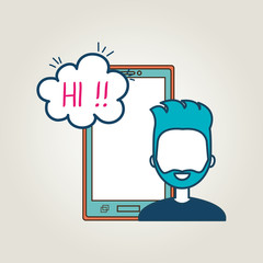 avatar man with smartphone device and speech bubble. social media theme. vector illustration