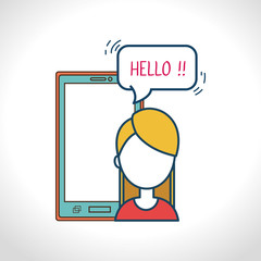 avatar woman with smartphone device and speech bubble. social media theme. vector illustration