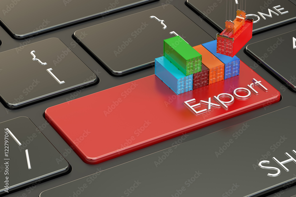 Poster export and freight concept on keyboard, 3d rendering