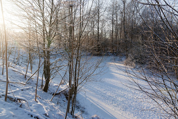 Sunrise on the frozen river