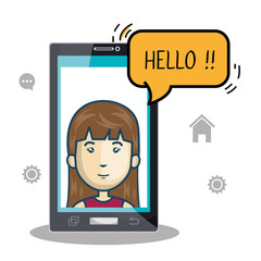 avatar woman with smartphone device and speech bubble. social media theme. vector illustration