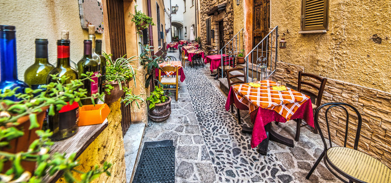 rustic tables in Castelsardo old town