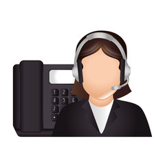 avatar woman with headset and telephone icon. call center and customer support. colorful design. vector illustration
