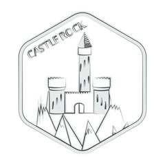 Ancient castle in hexagon plate as emblem, sign or logo