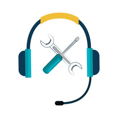 headset with microphone and repair tools icon. colorful design. vector illustration