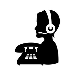 avatar man with headset and telephone icon. call center and customer support. vector illustration
