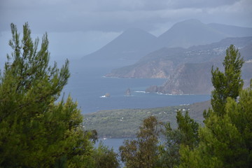 View over Vulcano and Lipari islands, Sicily, Italy