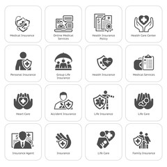 Insurance and Medical Services Icons Set.