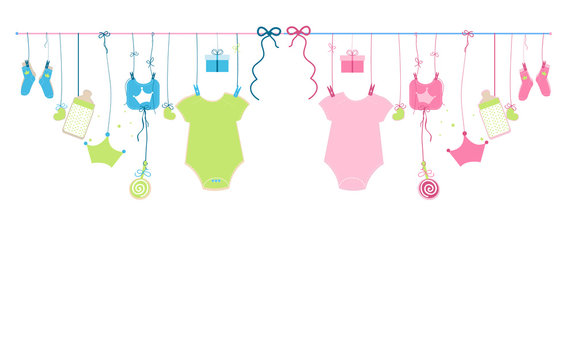 Baby newborn hanging baby boy baby and baby girl symbols illustration