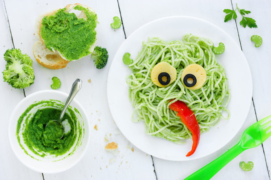 Healthy And Creative Baby Food - Green Vegetables Pasta For Kids