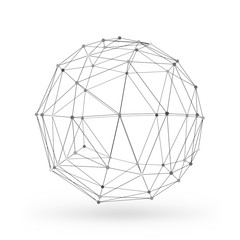 Wireframe polygonal geometric element. Sphere with connected lines and dots. Vector Illustration on white background with shade