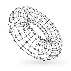 Wireframe polygonal geometric element. Torus with connected lines and dots. Vector Illustration on white background with shade