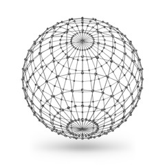 Wireframe polygonal geometric element. Sphere with connected lines and dots. Vector Illustration on white background with shade