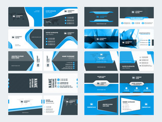 Set of modern creative business card templates. Blue and black colors. Flat style vector illustration. Stationery design