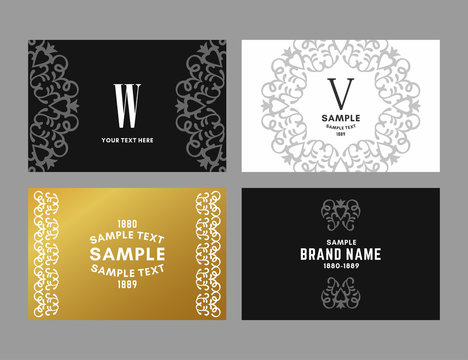 Set of four Elegant Monochrome Black Gold and White Decorative Ornamental Logo and Monogram Templates, Vector illustration