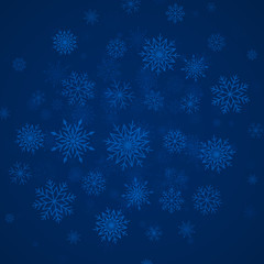 Naklejka na ściany i meble Blue christmas snowflakes background with lights. Abstract vector illustration. Decorative background for holiday greeting card