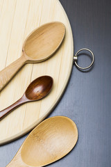 Wooden spoons and cutting board