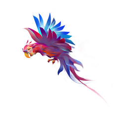 bright picture of a flying parrot white background © khius