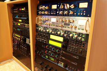 Mixer in a recording studio, close up