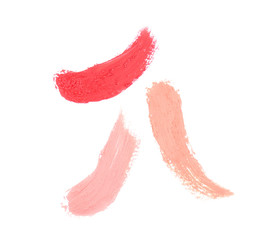 Collection of various lipstick strokes isolated on white