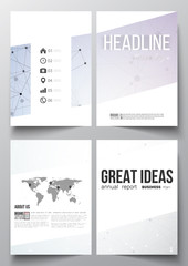 Set of business templates for brochure, magazine, flyer, booklet or annual report. Polygonal low poly backdrop with connecting dots and lines, connection structure, blue background. Science vector