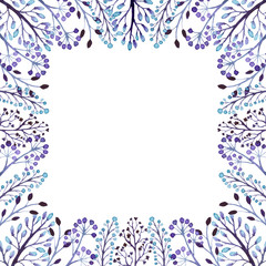 Frame With Watercolor Light Blue and Lilac Berries