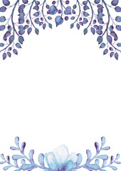 Frame With Watercolor Light Blue And Violet Flowers