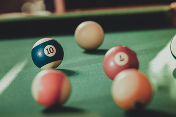 Snooker ball on billiard table