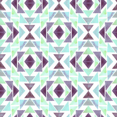 Watercolor Mint and Purple Triangles Seamless Geometric Pattern