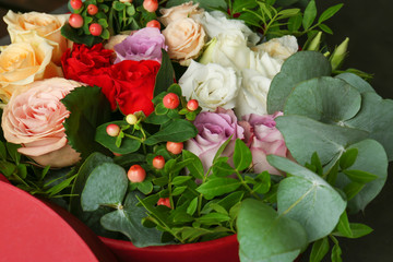 Floral arrangement in box closeup