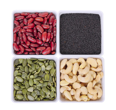 red bean,black sesame,Pumpkin seeds,Cashew nuts in white square