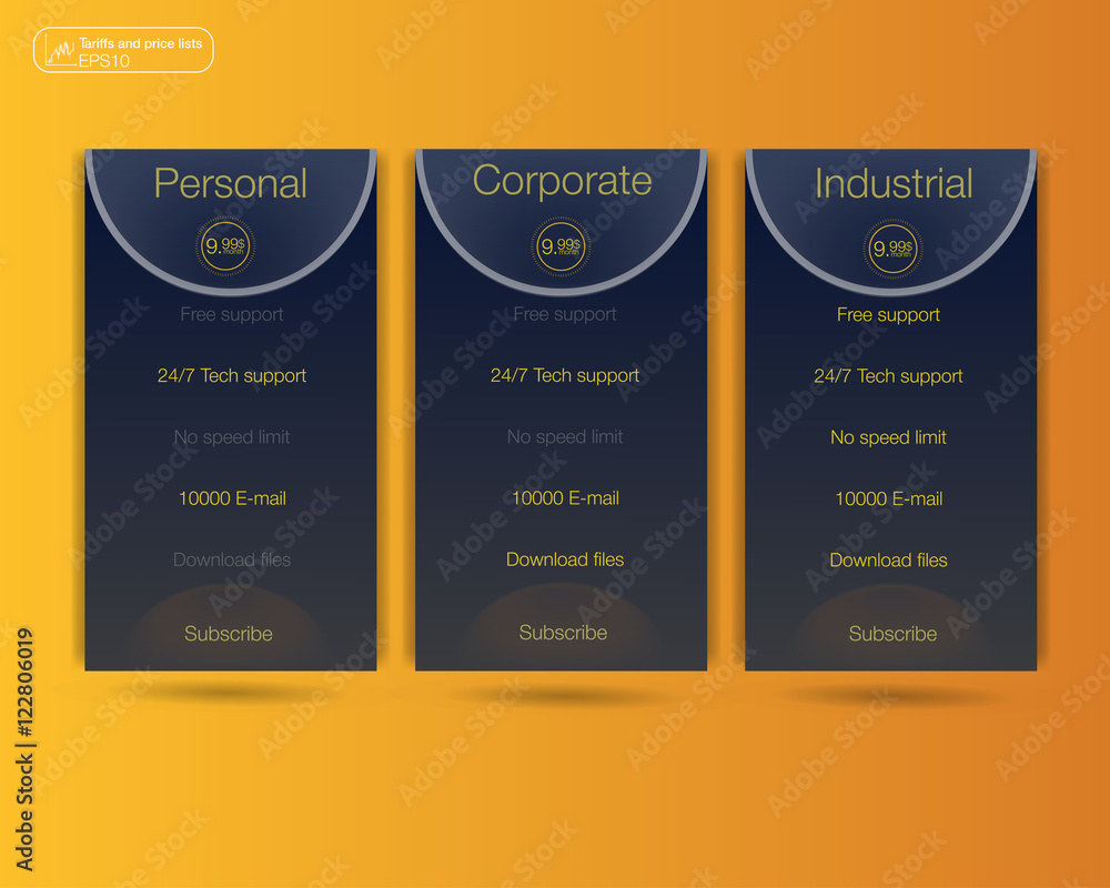 Poster three tariffs banners. web pricing table. vector design for web app.