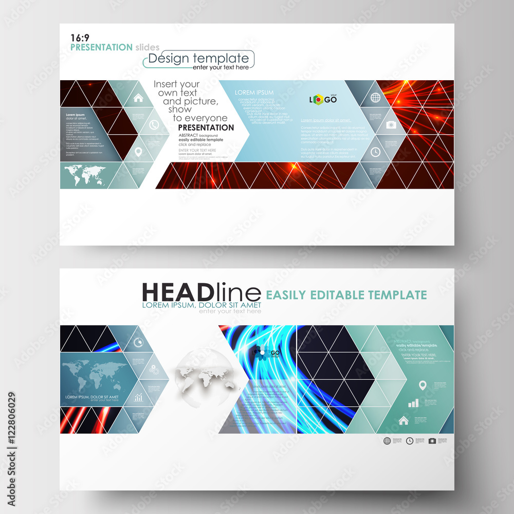 Poster business templates in hd format for presentation slides. easy editable flat layouts. abstract lines 