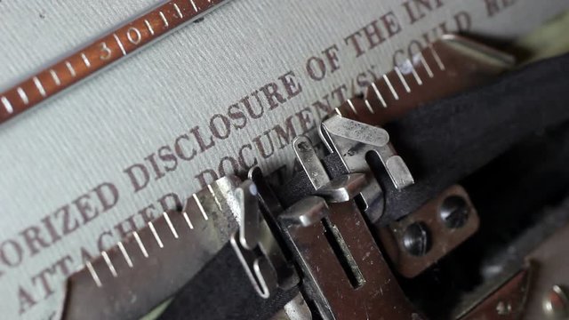 Security document on vintage typewriter 