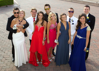 Large Group of Teenagers Going to the Prom
