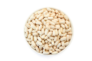 Bowl with canellini beans on white