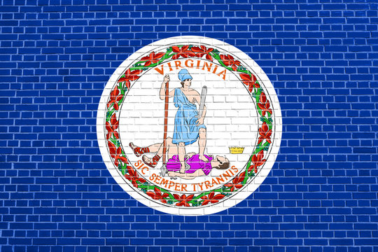 Flag of Virginia on brick wall texture background