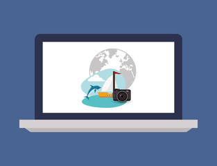 computer with travel vacation or holidays related icons image vector illustration