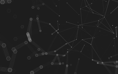 Abstract polygonal space low poly dark background, 3d rendering