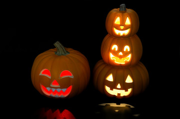 pumpkin lantern for Halloween glowing in dark