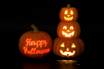 pumpkin lantern for Halloween glowing in dark