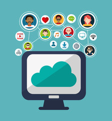 computer with socia media related icons image vector illustration design 