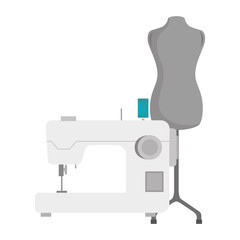 sewing machine with mannequin icon. vector illustration