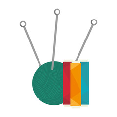 yarn ball with needles and spool of thread icon. colorful design. vector illustration