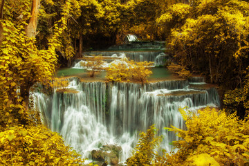 Fototapeta na wymiar Landscape photo, Huay Mae Kamin Waterfall, beautiful waterfall in rainforest at Kanchanaburi province, Thailand
