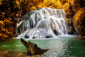 Fototapeta na wymiar Landscape photo, Huay Mae Kamin Waterfall, beautiful waterfall in rainforest at Kanchanaburi province, Thailand