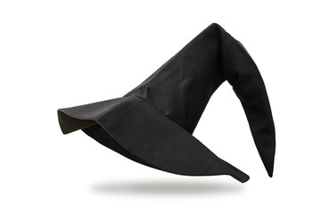 Witch hat isolated on white background with clipping path: Wizard's black pointy hat head wearing costume for halloween character for seasonal autumn holiday party design decoration celebration - Powered by Adobe