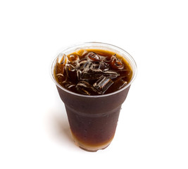 Closeup ice of americano on white background