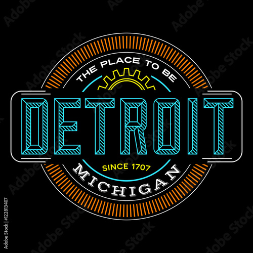 "detroit, michigan linear logo design for t shirts and stickers